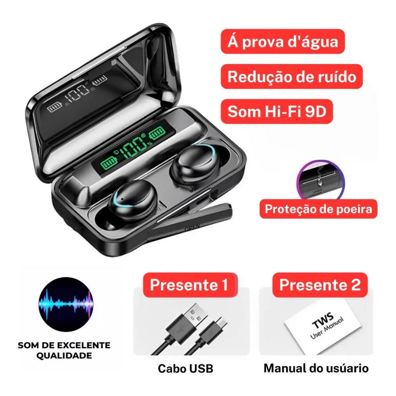 Fone De Ouvido Sem Fio F9-5 Display Led Audio Premium