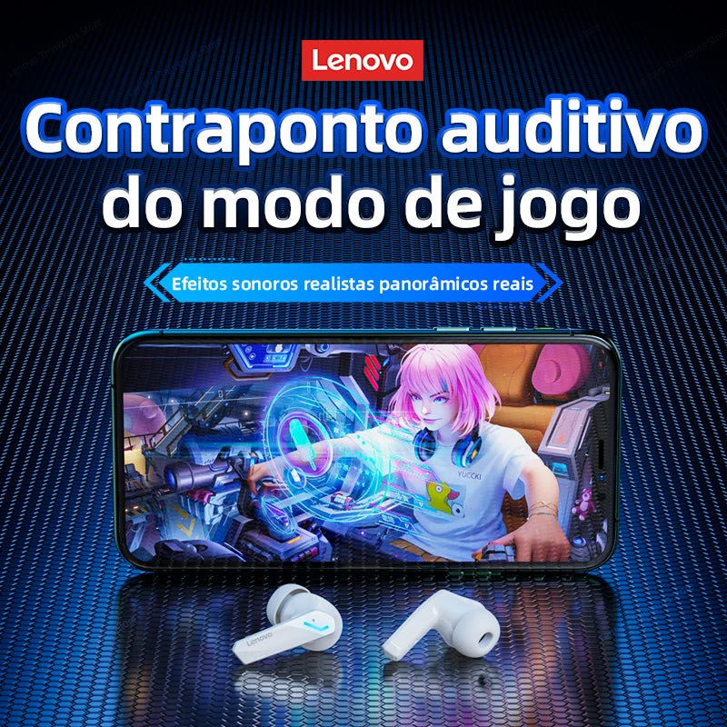 Fone de Ouvido Lenovo GM2 Pro sem Fio, Bluetooth 5.3, Chamadas em Alta Definição, Microfone para Jogos, Modo Duplo, Baixa Latência, Original