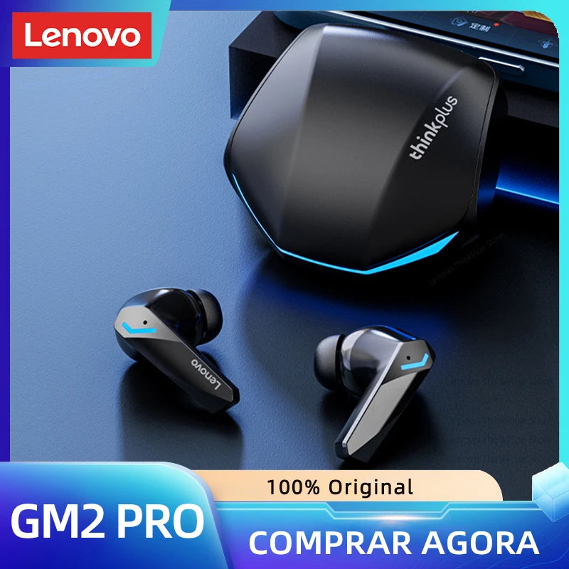 Fone de Ouvido Lenovo GM2 Pro sem Fio, Bluetooth 5.3, Chamadas em Alta Definição, Microfone para Jogos, Modo Duplo, Baixa Latência, Original